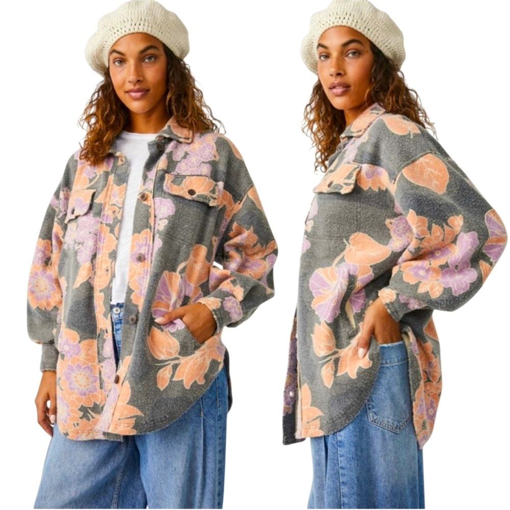 Free People Printed Ruby Jacket in Charcoal Combo, size XS